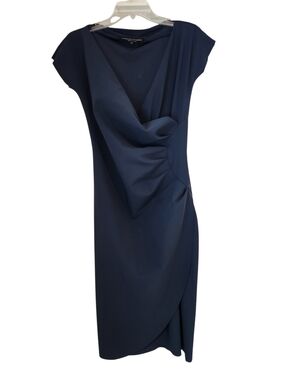 Chiara Boni La Petite Robe Navy Draped Cowl Midi Dress Size 12